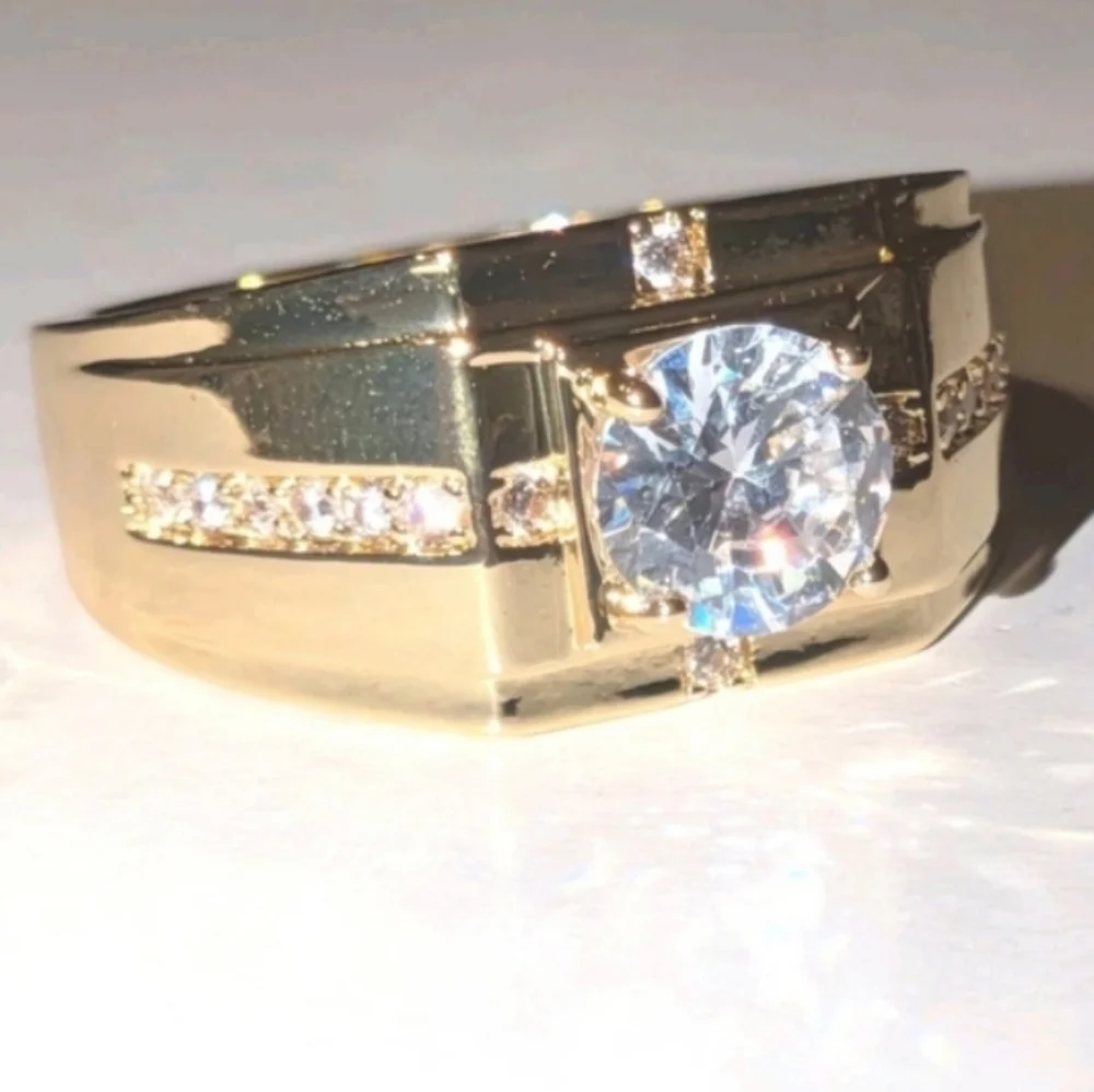 Elgant Round Cut Lab Created 14k Yellow Gold Plated Men's Ring Sz 12